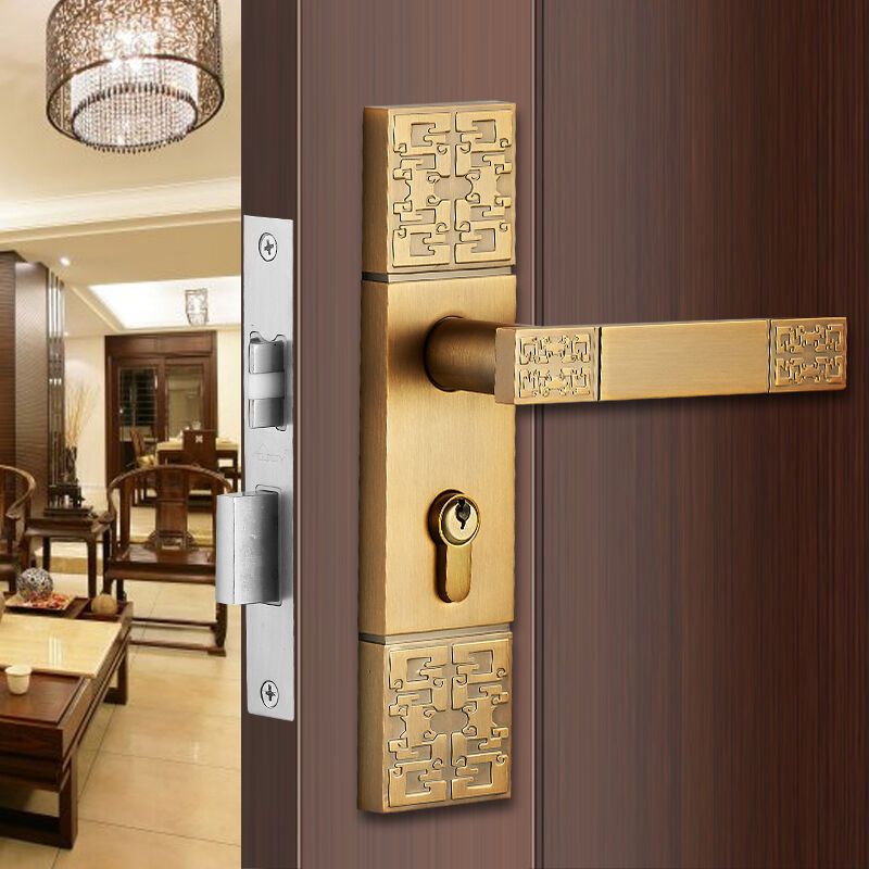 塞纳春天中式门锁轻复古室内卧室房门锁 门把手木门AG-97585 黄古铜(左右通用)