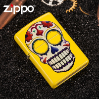 正品zippo防风打火机煤油芝宝正版黄色哑漆小丑骷髅头刻字纯铜24894