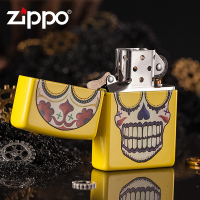 正品zippo防风打火机煤油芝宝正版黄色哑漆小丑骷髅头刻字纯铜24894