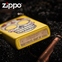 正品zippo防风打火机煤油芝宝正版黄色哑漆小丑骷髅头刻字纯铜24894
