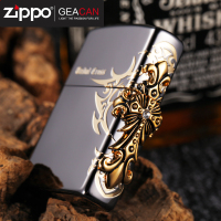 ZIPPO之宝正版黑冰古银侧面十字架防风打火机