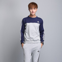 adidas阿迪达斯运动套装2017春秋季新款青年运动休闲圆领撞色套头衫卫衣长袖长裤套装男