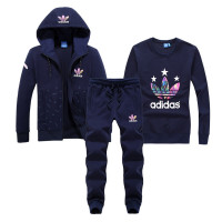 adidas阿迪达斯运动套装2017春新款长袖连帽外套卫衣卫裤休闲长裤男女三件套情侣装