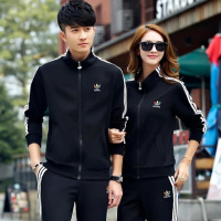 adidas阿迪达斯运动套装男女2017春季新款三叶草运动服修身开衫情侣时尚休闲跑步套装