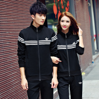 Adidas阿迪达斯运动套装2017春新款男女开衫拼色三叶草时尚修身情侣运动服潮