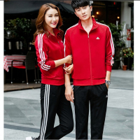 adidas阿迪达斯运动套装男女2017春季新款三叶草时尚修身休闲长袖跑步服健身运动服情侣装