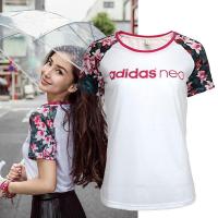 adidas 阿迪达斯运动T恤女2017夏新款NEO明星同款短款休闲花卉圆领套头短袖体恤
