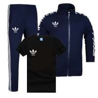 adidas阿迪达斯运动套装2017春秋新款三叶草男士休闲运动服三件套短袖T恤长裤套装