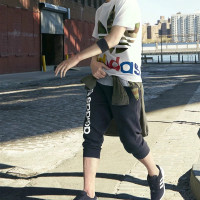 Adidas阿迪达斯运动七分裤男2017夏季新款三叶草明星同款透气宽松休闲短袖T恤运动男套装