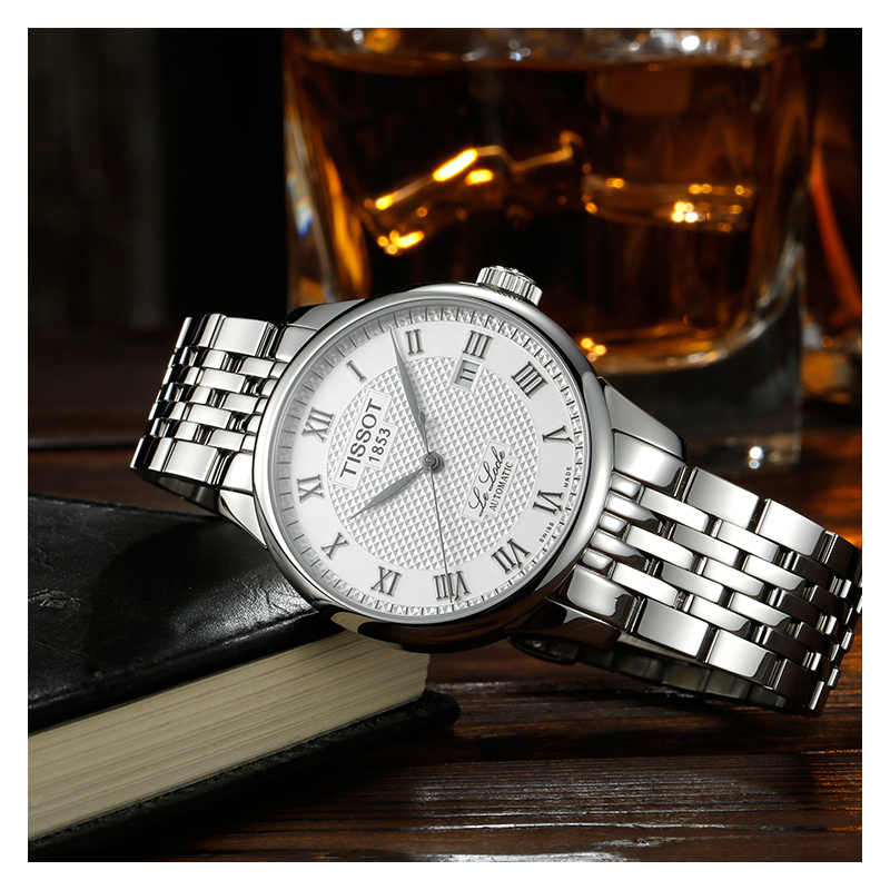 天梭tissot力洛克自动机械男士手表男表白色正品t41148333
