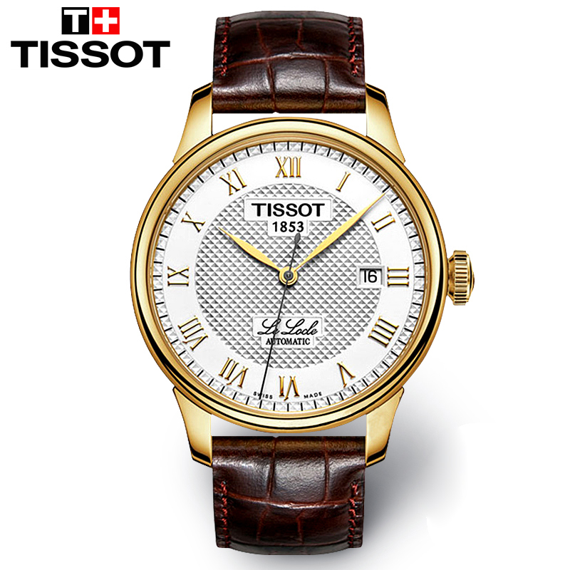 天梭(TISSOT)手表 力洛克系列全自动机械男表皮带男士手表金色T41.5.413.73
