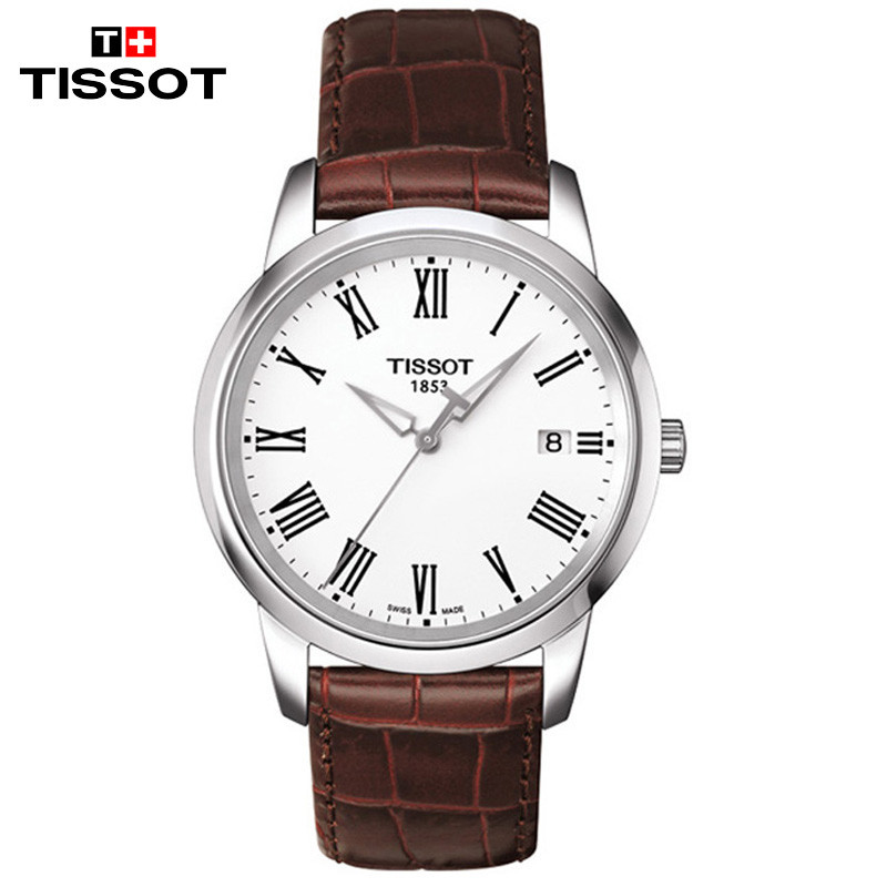 天梭(TISSOT) 经典系列男士皮革商务正装石英表男表T033.410.16.013.01