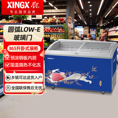 星星SD-519BY冰柜商用大容量卧式展示柜单温玻璃门雪糕柜商超海鲜肉类冻品冷冻柜