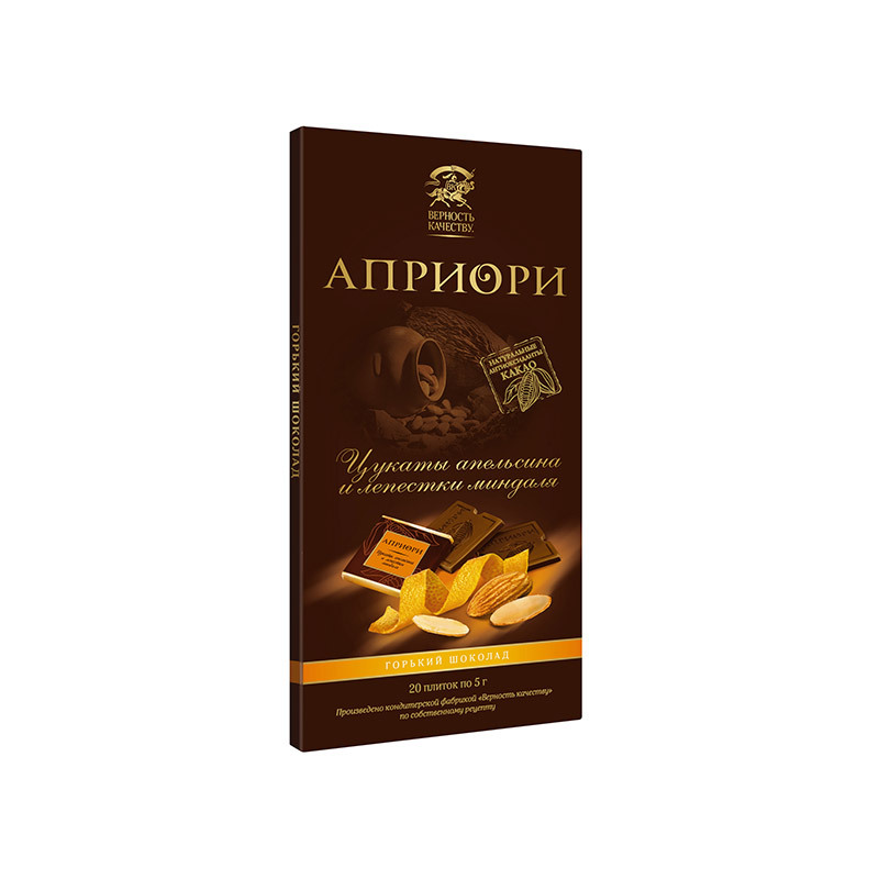安妮斯 俄罗斯进口食品零食65%可可脂香橙杏仁黑巧克力100克/盒