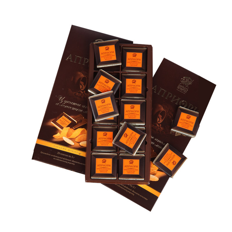 安妮斯 俄罗斯进口食品零食65%可可脂香橙杏仁黑巧克力100克/盒