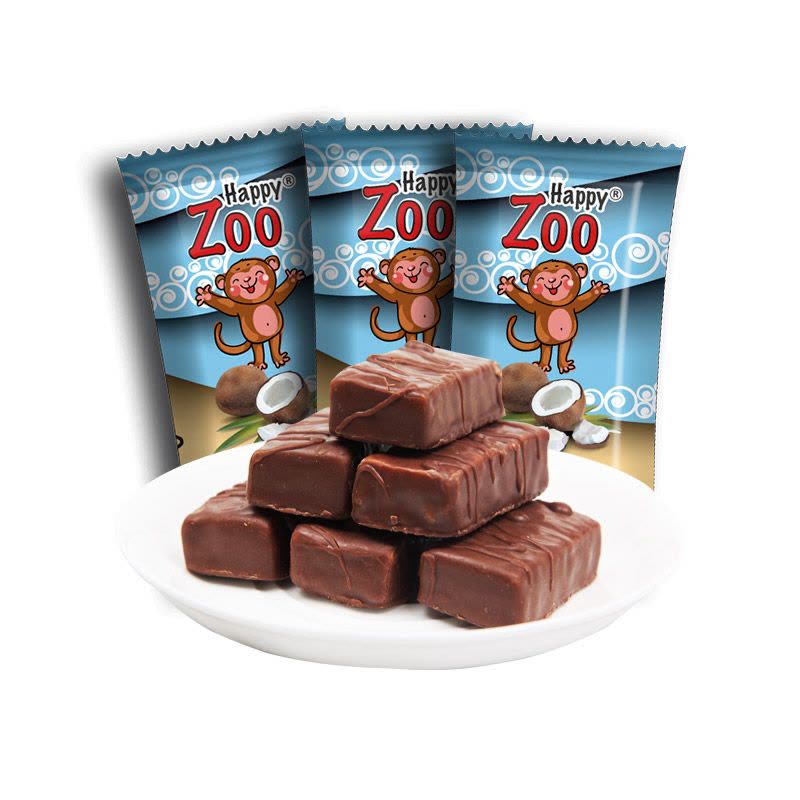 俄罗斯原装进口 快乐动物园牌巧克力夹心椰子牛轧糖果硬糖一千克/袋图片