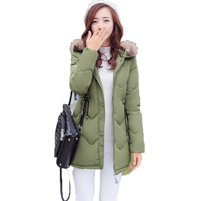 韩版修身加厚中长款羽绒服女 秋冬户外运动休闲长袖保暖外套 连帽女装