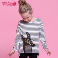 童装女童条纹印花长袖t恤2016春秋季女大童儿童打底衫上衣3859