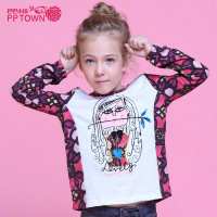 巴巴小镇童装女童可爱印花T恤新款儿童长袖圆领打底衫上衣服3829