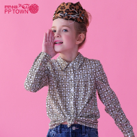 pptown童装女童翻领印花衬衫2016新款春秋装中大童纯棉衬衣1895