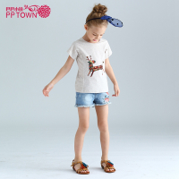 巴巴小镇童装女童小马印花短袖t恤2017新品春夏装中大童儿童女孩上衣3961