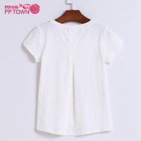 巴巴小镇童装女童短袖t恤2017春秋新款纯棉儿童打底衫印花薄款上衣3907