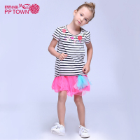 巴巴小镇童装女童条纹t恤短袖夏季2017新款中大童韩版纯棉休闲打底衫3973