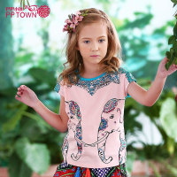 巴巴小镇童装女童动漫印花纯棉短袖T恤新款中大儿童休闲百搭打底上衣4013