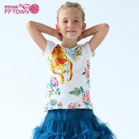 巴巴小镇童装女童动漫印花T恤短袖新款中大儿童百搭休闲纯棉打底上衣3948