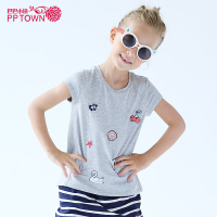 巴巴小镇童装女童卡通棉短袖圆领T恤夏新款中大儿童休闲百搭打底上衣4009