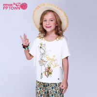 巴巴小镇童装女童卡通棉短袖圆领T恤夏新款中大儿童休闲百搭打底上衣4102