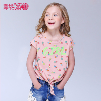巴巴小镇童装女童印花棉短袖圆领T恤夏新款中大儿童休闲百搭打底上衣4090