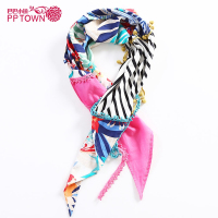 pptown童装女童印花小丝三角巾春秋新款中大儿童百搭儿童围巾4096