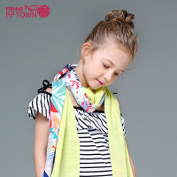 pptown童装女童印花小丝巾春秋新款中大儿童百搭休闲儿童围巾4081