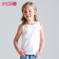 巴巴小镇童装女童纯色棉T恤背心夏新款中大儿童薄款休闲弹力打底上衣4006