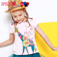 女童短袖T恤夏新款女中大童卡通印花棉T恤衫儿童短袖圆领上衣4140