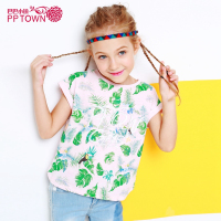 女童连袖上衣2017夏新款女中大童装印花T恤衫儿童圆领棉短袖4103