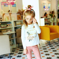 女童印花T恤衫2017秋新女中大童装棉长袖儿童打底衫女孩上衣4276