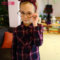 女童格子衬衫2017秋冬新款中大童装长袖衬衣儿童女孩翻领上衣4270