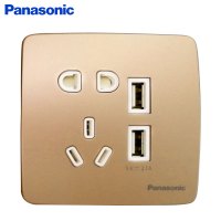 Panasonic松下开关插座86型usb开关插座曲悦面板五孔插座带开关家用墙壁单控开关香槟金曲悦系列开关插座电源插座