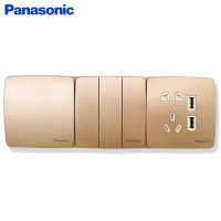Panasonic松下开关插座86型usb开关插座曲悦面板五孔插座带开关家用墙壁单控开关香槟金曲悦系列开关插座电源插座
