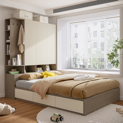 木月储物床现代简约单人床高箱床家用卧室榻榻米床小户型衣柜床一体