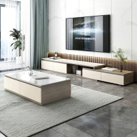 木月极简岩板电视柜茶几组合现代简约客厅小户型可伸缩地柜落地储物柜