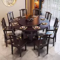 中式实木餐桌带转盘家用10人大圆桌子现代简约饭桌椅组合饭店圆桌