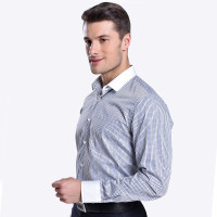 白色镶拼细格时尚商务衬衫8823