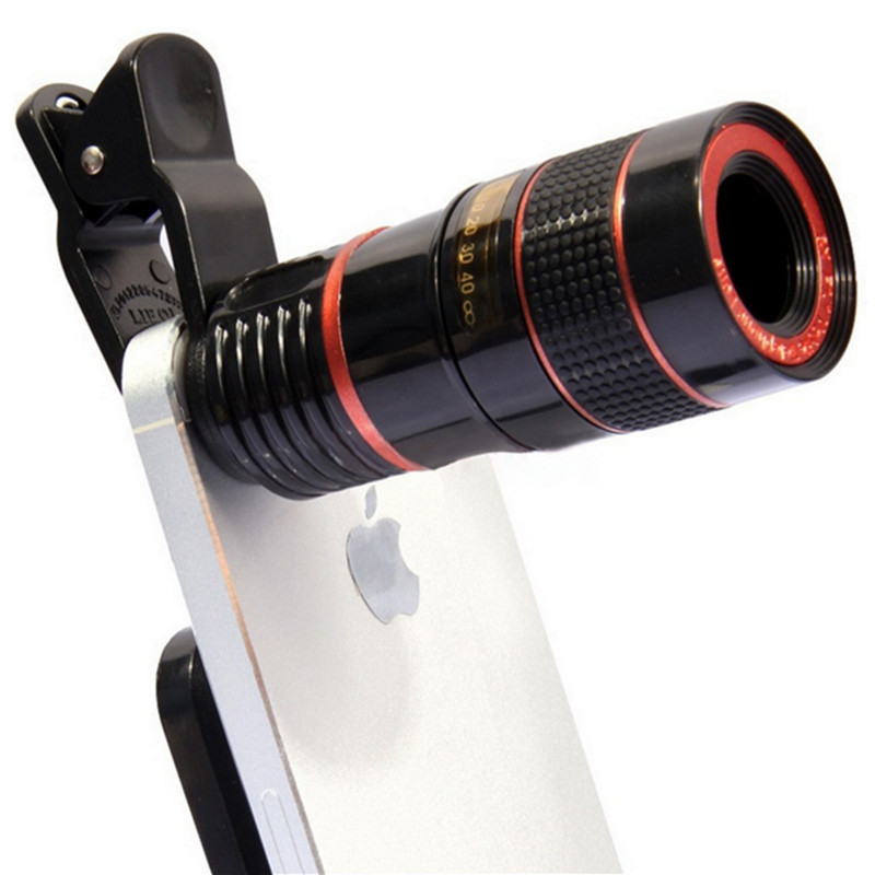 送三脚架手机夹所有手机通用手机望远镜超广角手持单筒望远镜8倍手机镜头可连接手机拍照长焦镜头 红色