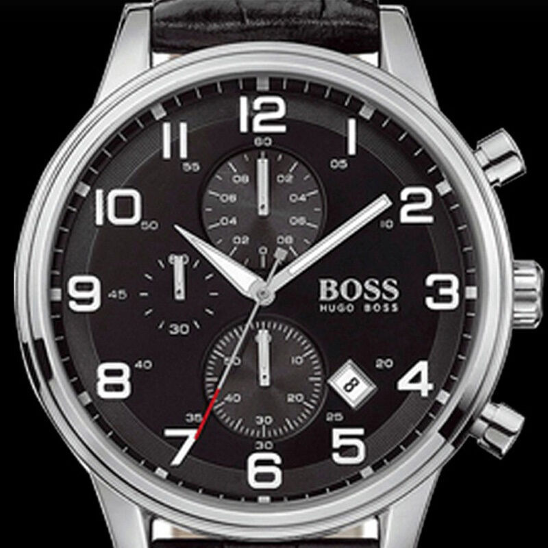 雨果博斯hugoboss手表运动时尚瑞士品牌皮革表带圆盘石英表男1512445