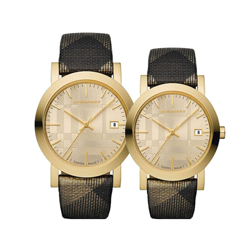Burberry 博柏利手表 格纹皮带石英表 情侣 男表 女表 BU1874BU1875