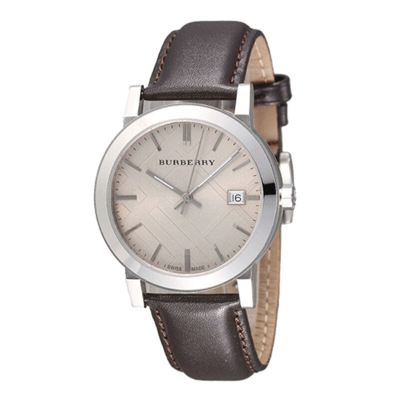 博柏利burberry男士手表burberry瑞士品牌皮带圆盘日历石英表男bu9005
