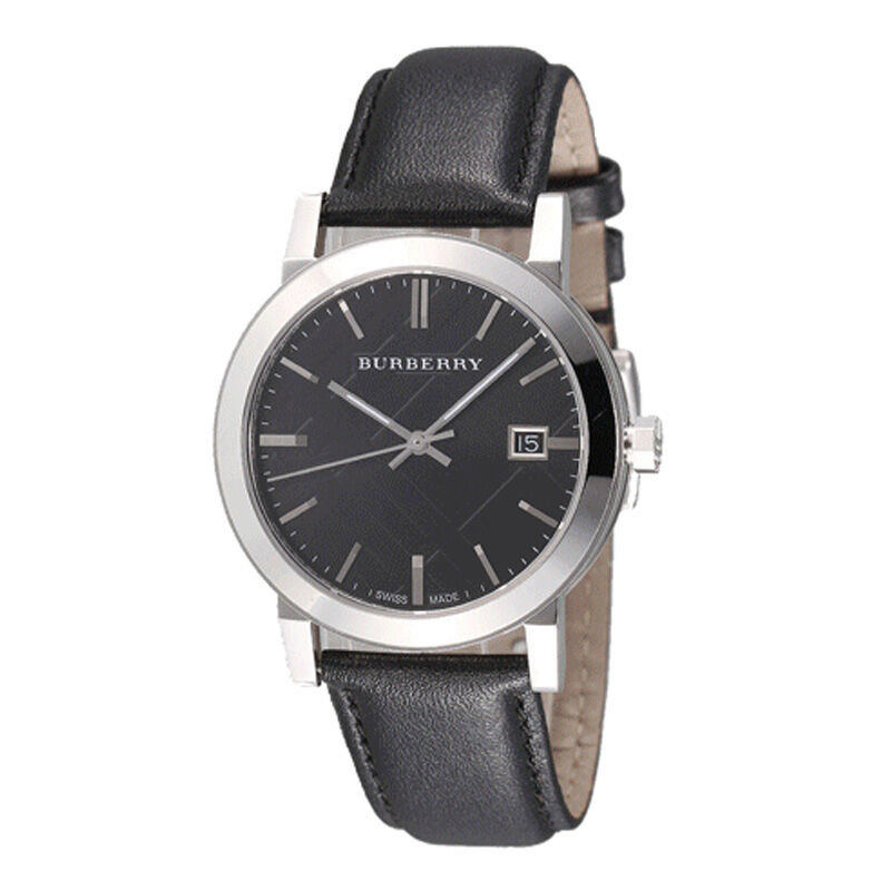 博柏利burberry男士手表burberry瑞士品牌皮带圆盘日历石英表男bu9005